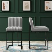 Channel Tufted Fabric Counter Stools (Set of 2)