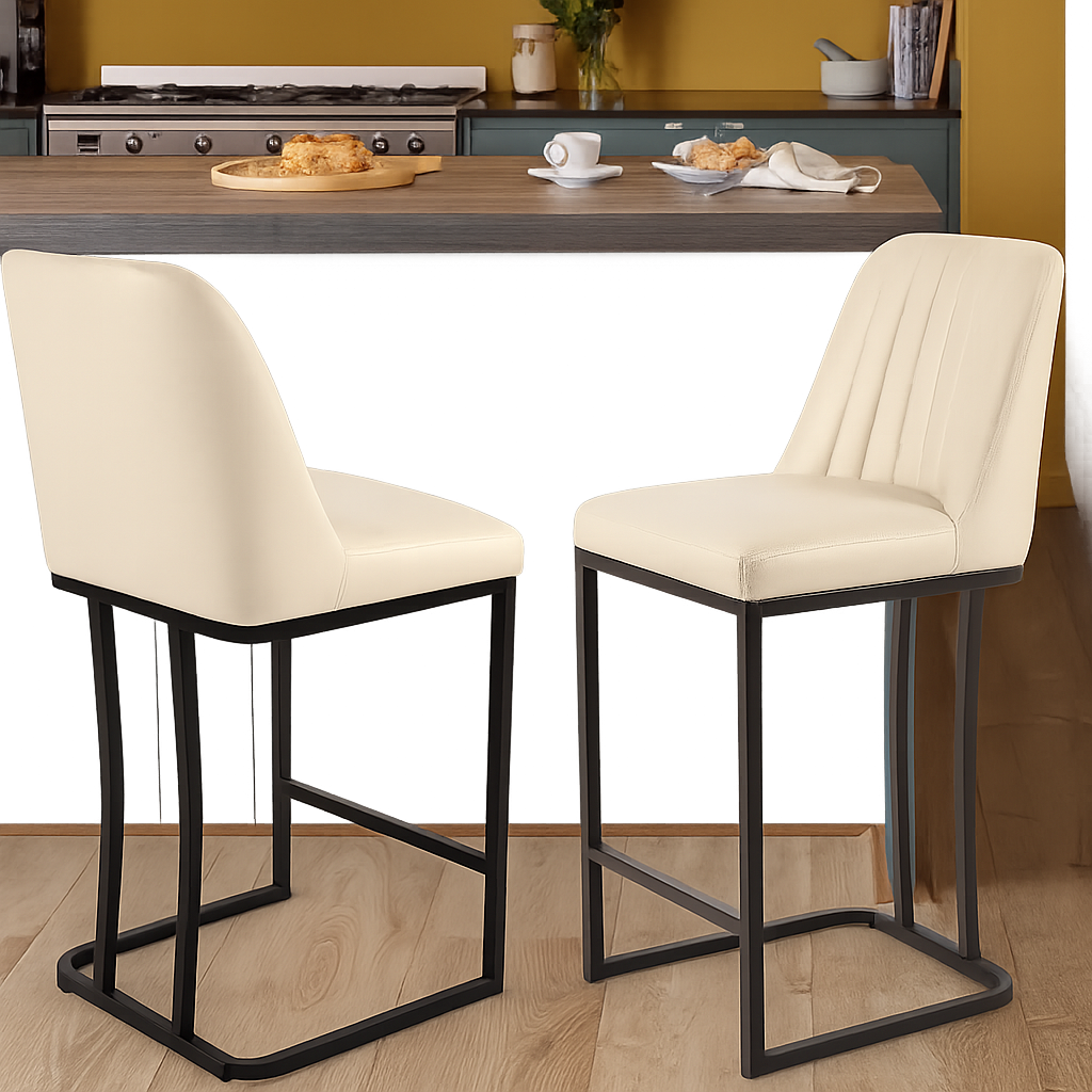 Industrial Faux Leather Counter Stools (Set of 2)