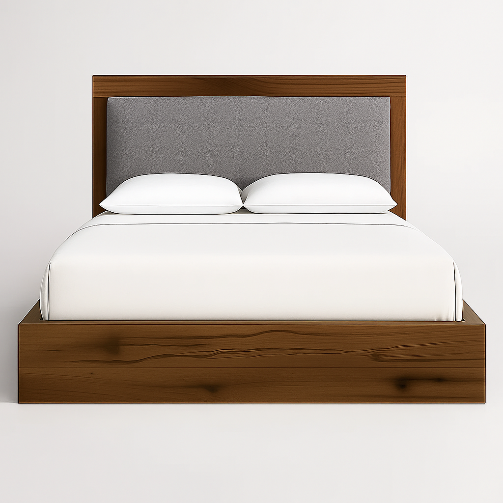 Nordic Wooden Bed with Padded Headboard