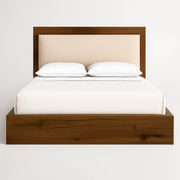 Nordic Wooden Bed with Padded Headboard