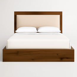 Nordic Wooden Bed with Padded Headboard