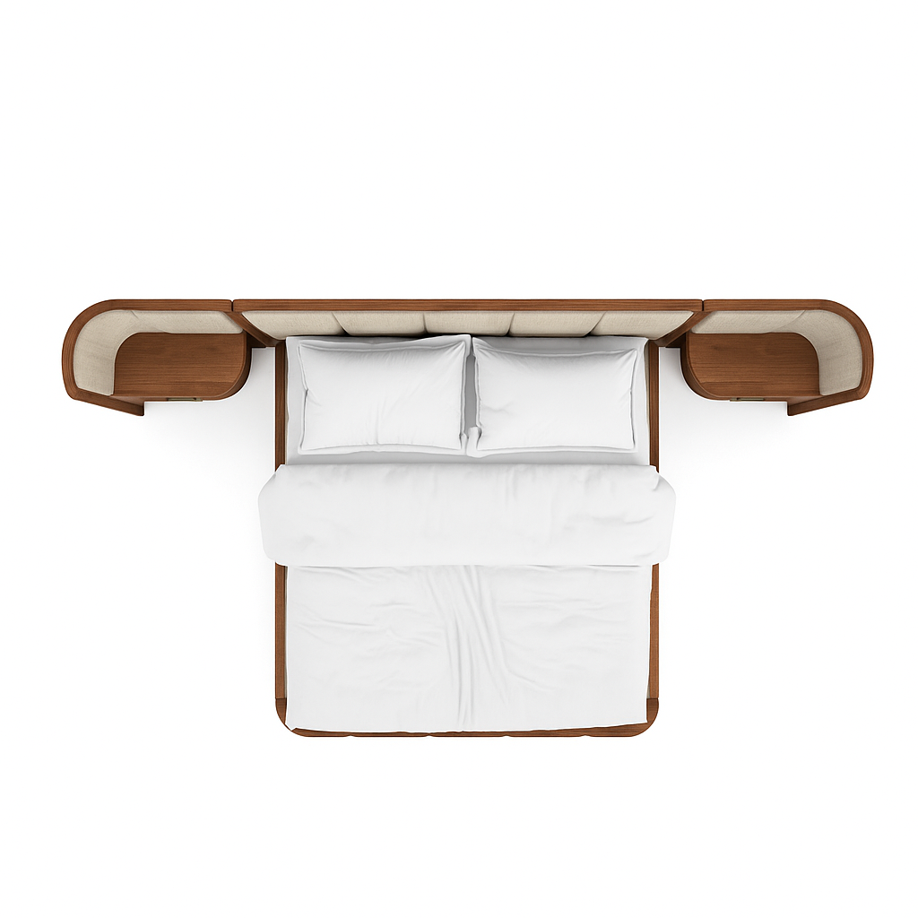 Amora Panel Bed with Wall-Mount Nightstands