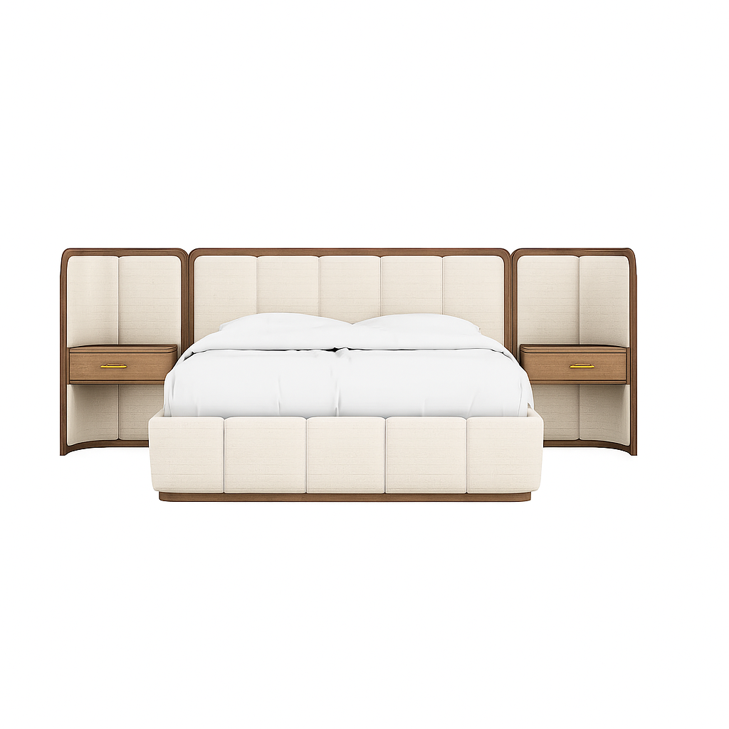 Amora Panel Bed with Wall-Mount Nightstands