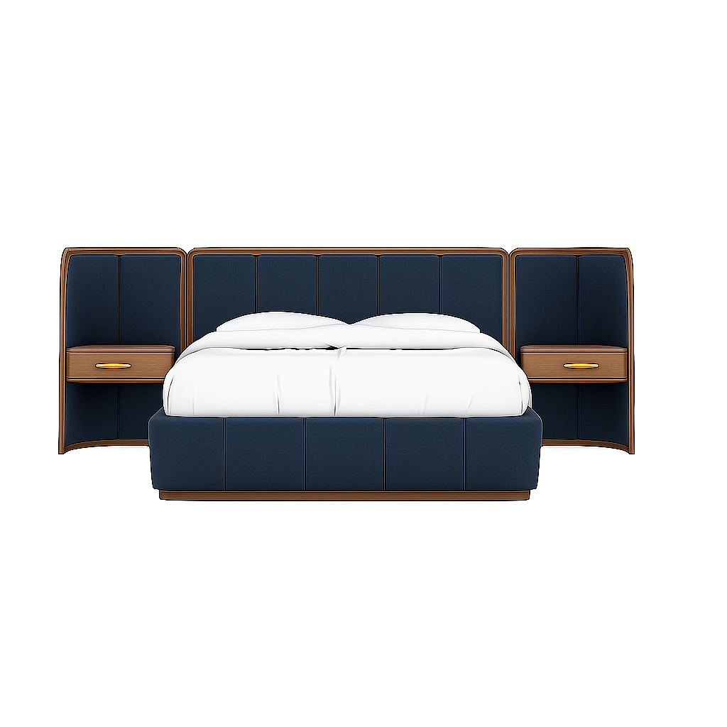 Amora Panel Bed with Wall-Mount Nightstands