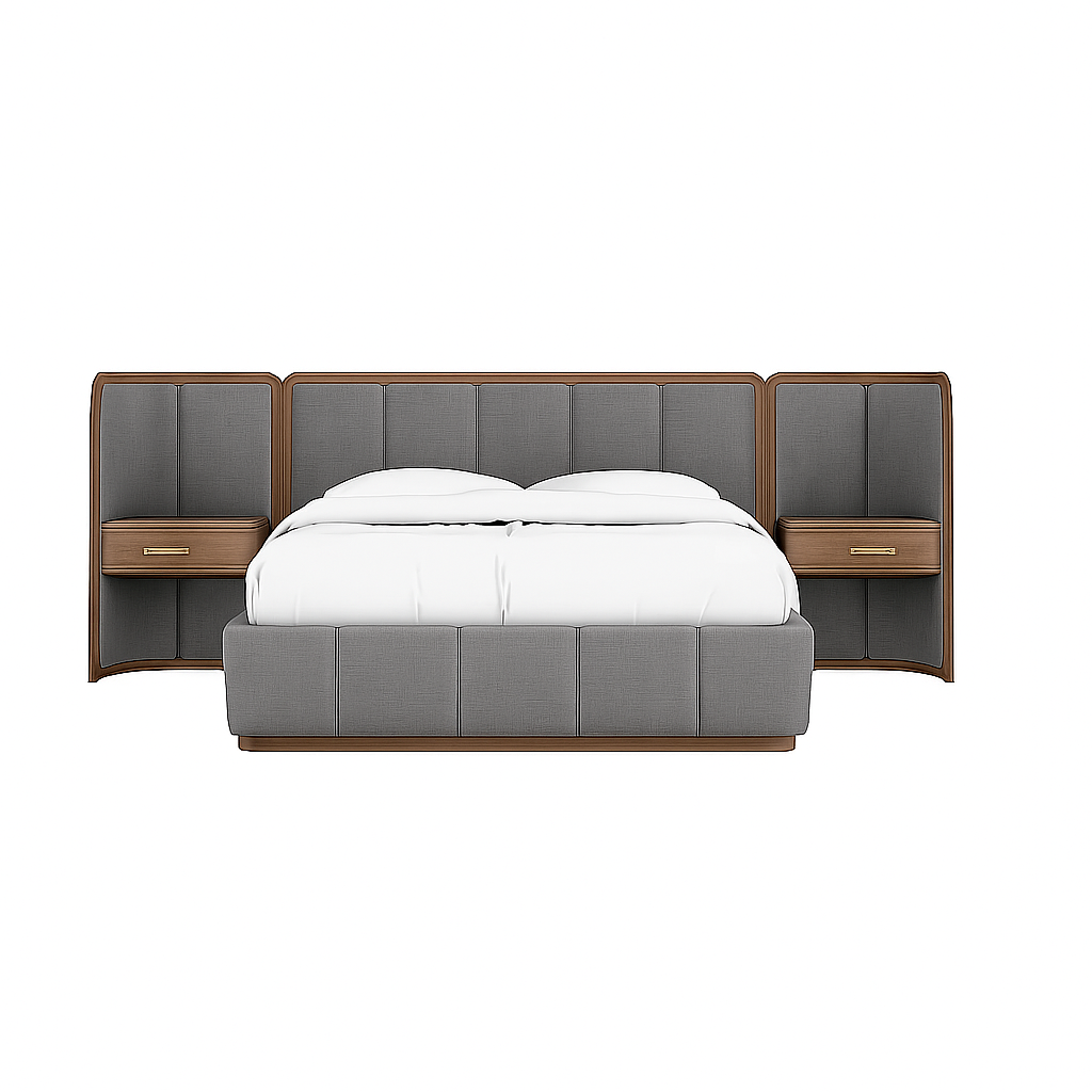 Amora Panel Bed with Wall-Mount Nightstands