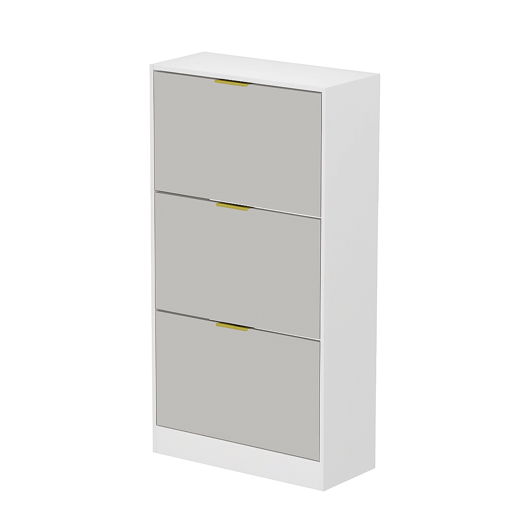 3-Door Mirror Shoe Cabinet