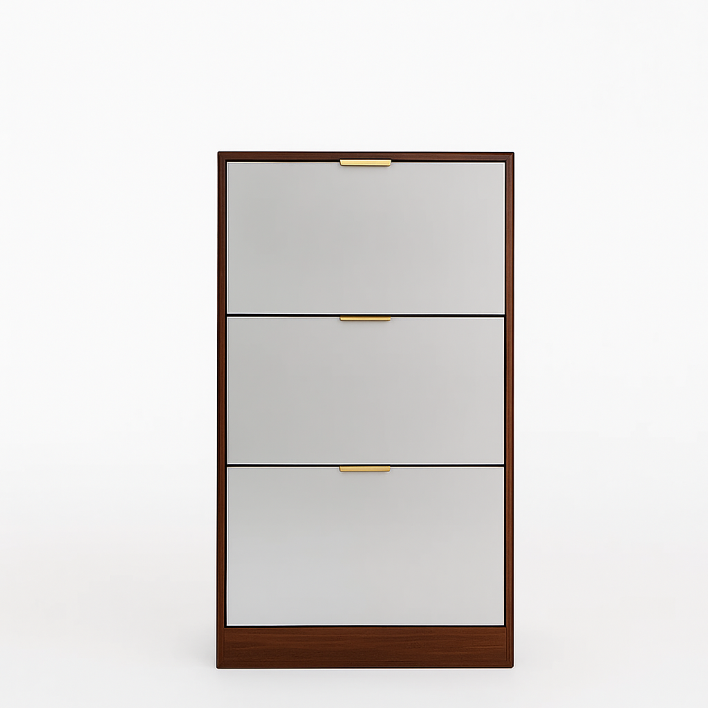 3-Door Mirror Shoe Cabinet