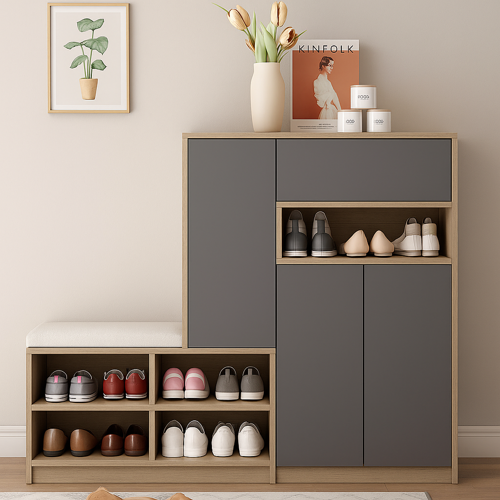Two Tone Shoe Cabinet with Bench