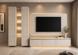 Luxe Modern Wall-Mounted TV Unit with Display Cabinets
