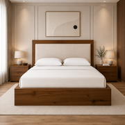 Nordic Wooden Bed with Padded Headboard
