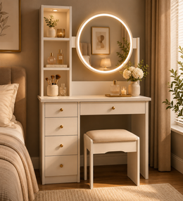 Vantelle Mirrored Dresser with Stool
