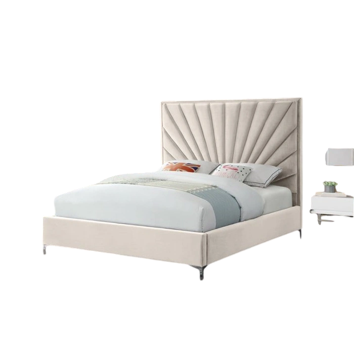 Cross Tufted High Headboard Velvet Upholstery Bed