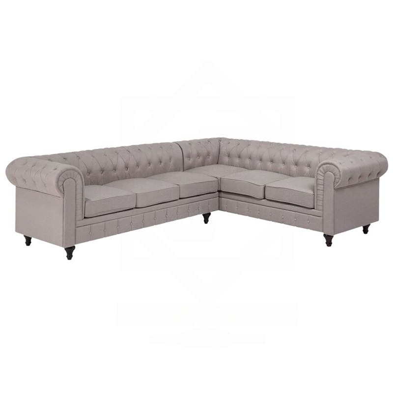 Gray Upholstered Corner Sofa CHESTERFIELD Style