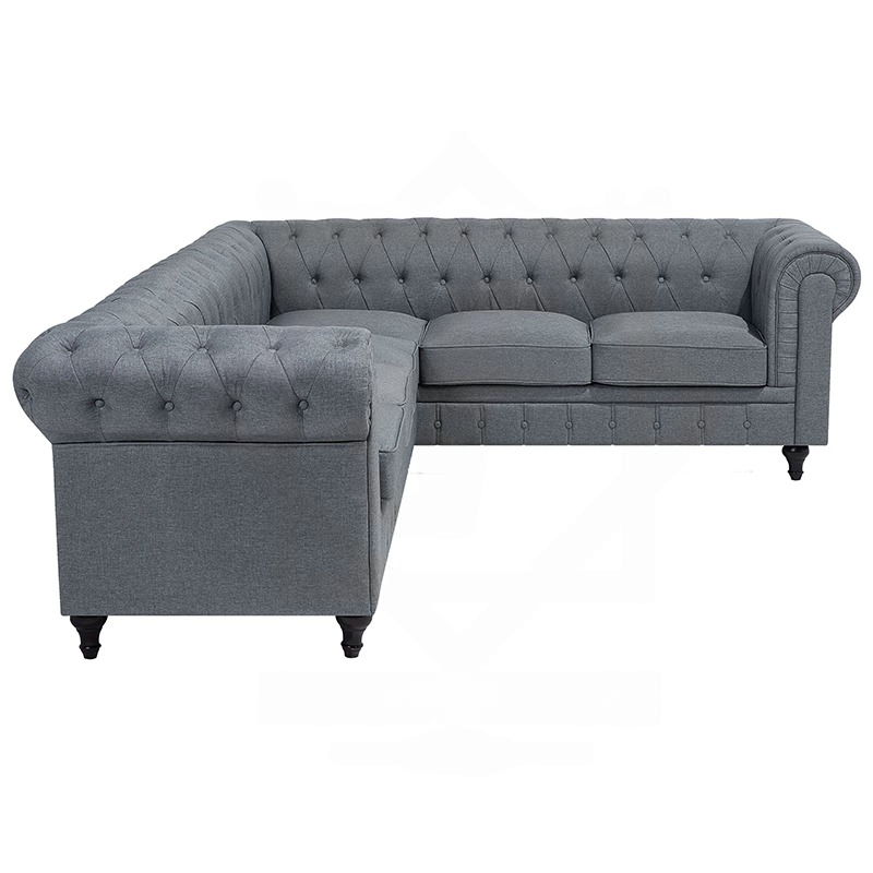 Gray Upholstered Corner Sofa CHESTERFIELD Style