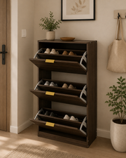 3-Door Mirror Shoe Cabinet