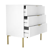 High Gloss White and Gold Chest of 3 Drawer’s
