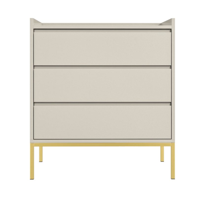 Modern Beige Chest of 3 Drawers with Gold Legs