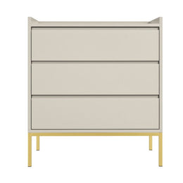 Modern Beige Chest of 3 Drawers with Gold Legs