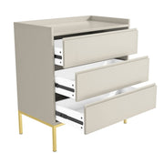 Modern Beige Chest of 3 Drawers with Gold Legs