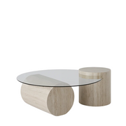 Clarity Glass-Top Travertine Table
